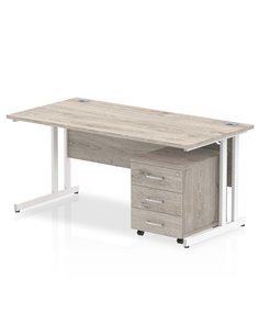 Dynamic Impulse 1600 x 800mm Straight Office Desk Grey Oak Top Cantilever 3 Drawer Mobile Pedestal I003802