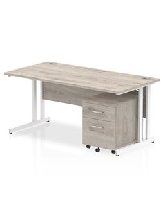 Dynamic Impulse 1600 x 800mm Straight Office Desk Grey Oak Top Cantilever 2 Drawer Mobile Pedestal I003803