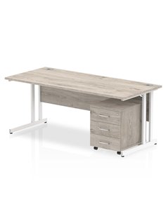 Dynamic Impulse 1800 x 800mm Straight Office Desk Grey Oak Top Cantilever 3 Drawer Mobile Pedestal I003804