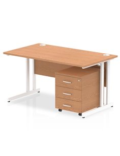 Dynamic Impulse 1400 x 800mm Straight Office Desk Oak Top Cantilever 3 Drawer Mobile Pedestal I003890