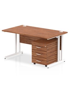 Dynamic Impulse 1400 x 800mm Straight Office Desk Walnut Top Cantilever 3 Drawer Mobile Pedestal I003891