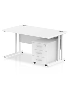 Dynamic Impulse 1400 x 800mm Straight Office Desk White Top Cantilever 3 Drawer Mobile Pedestal I003892