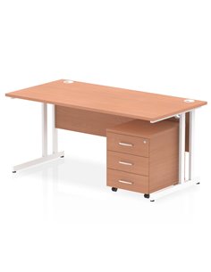 Dynamic Impulse 1600 x 800mm Straight Office Desk Beech Top Cantilever 3 Drawer Mobile Pedestal I003893