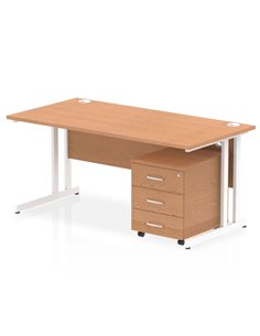 Dynamic Impulse 1600 x 800mm Straight Office Desk Oak Top Cantilever 3 Drawer Mobile Pedestal I003895