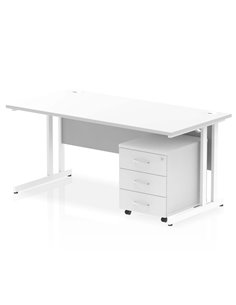 Dynamic Impulse 1600 x 800mm Straight Office Desk White Top Cantilever 3 Drawer Mobile Pedestal I003897