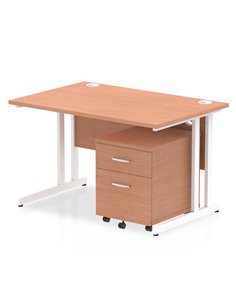 Dynamic Impulse 1200 x 800mm Straight Office Desk Beech Top Cantilever 2 Drawer Mobile Pedestal I003899