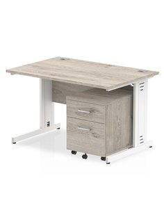 Dynamic Impulse 1200 x 800mm Straight Office Desk Grey Oak Top Cable Managed 2 Drawer Mobile Pedestal I003900