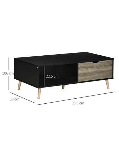 HOMCOM Coffee Table, Modern Tea Table with Open Storage Shelves, Two Drawers and Solid Wood Legs, Coffee Tables for Living Room, - pic 7356 | FastDaddyshop