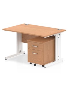 Dynamic Impulse 1200 x 800mm Straight Office Desk Oak Top Cable Managed 2 Drawer Mobile Pedestal I003903