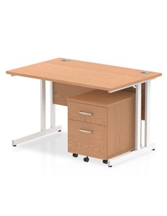 Dynamic Impulse 1200 x 800mm Straight Office Desk Oak Top Cantilever 2 Drawer Mobile Pedestal I003904
