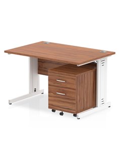 Dynamic Impulse 1200 x 800mm Straight Office Desk Walnut Top Cable Managed 2 Drawer Mobile Pedestal I003905