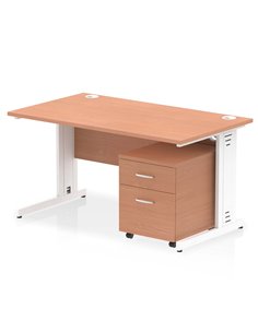 Dynamic Impulse 1400 x 800mm Straight Office Desk Beech Top Cable Managed 2 Drawer Mobile Pedestal I003907