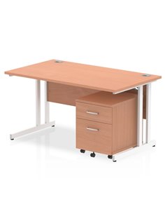 Dynamic Impulse 1400 x 800mm Straight Office Desk Beech Top Cantilever 2 Drawer Mobile Pedestal I003908
