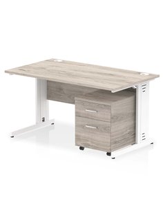 Dynamic Impulse 1400 x 800mm Straight Office Desk Grey Oak Top Cable Managed 2 Drawer Mobile Pedestal I003909
