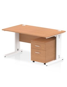 Dynamic Impulse 1400 x 800mm Straight Office Desk Oak Top Cable Managed 2 Drawer Mobile Pedestal I003912