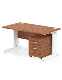 Dynamic Impulse 1400 x 800mm Straight Office Desk Walnut Top Cable Managed 2 Drawer Mobile Pedestal I003914