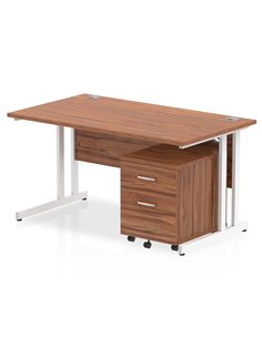Dynamic Impulse 1400 x 800mm Straight Office Desk Walnut Top Cantilever 2 Drawer Mobile Pedestal I003915