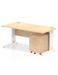 Dynamic Impulse 1600 x 800mm Straight Office Desk Maple Top Cable Managed 2 Drawer Mobile Pedestal I003919