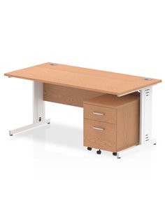 Dynamic Impulse 1600 x 800mm Straight Office Desk Oak Top Cable Managed 2 Drawer Mobile Pedestal I003921