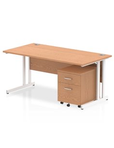 Dynamic Impulse 1600 x 800mm Straight Office Desk Oak Top Cantilever 2 Drawer Mobile Pedestal I003922