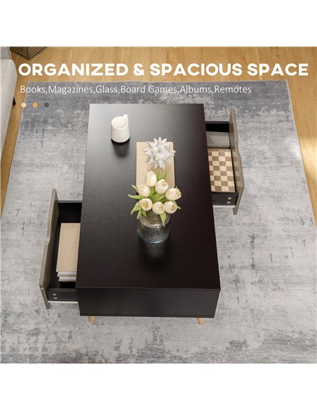 HOMCOM Coffee Table, Modern Tea Table with Open Storage Shelves, Two Drawers and Solid Wood Legs, Coffee Tables for Living Room, - pic 7358 | FastDaddyshop