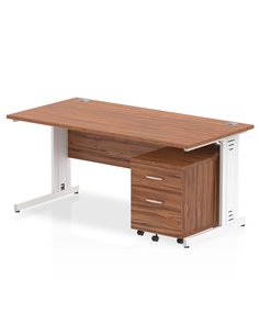 Dynamic Impulse 1600 x 800mm Straight Office Desk Walnut Top Cable Managed 2 Drawer Mobile Pedestal I003923