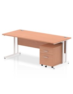 Dynamic Impulse 1800 x 800mm Straight Office Desk Beech Top Cantilever 2 Drawer Mobile Pedestal I003926