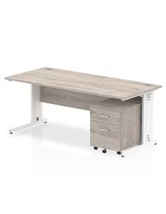 Dynamic Impulse 1800 x 800mm Straight Office Desk Grey Oak Top Cable Managed 2 Drawer Mobile Pedestal I003927