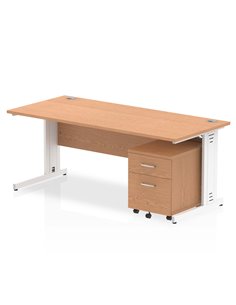 Dynamic Impulse 1800 x 800mm Straight Office Desk Oak Top Cable Managed 2 Drawer Mobile Pedestal I003930