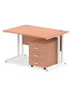 Dynamic Impulse 1200 x 800mm Straight Office Desk Beech Top Cantilever 3 Drawer Mobile Pedestal I003935