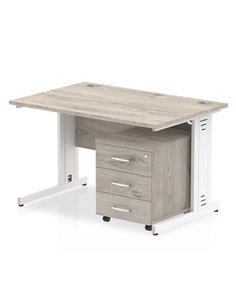 Dynamic Impulse 1200 x 800mm Straight Office Desk Grey Oak Top Cable Managed 3 Drawer Mobile Pedestal I003936