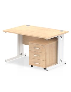 Dynamic Impulse 1200 x 800mm Straight Office Desk Maple Top Cable Managed 3 Drawer Mobile Pedestal I003937