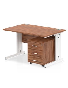 Dynamic Impulse 1200 x 800mm Straight Office Desk Walnut Top Cable Managed 3 Drawer Mobile Pedestal I003941