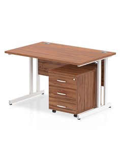 Dynamic Impulse 1200 x 800mm Straight Office Desk Walnut Top Cantilever 3 Drawer Mobile Pedestal I003942