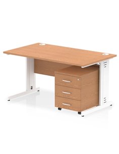 Dynamic Impulse 1400 x 800mm Straight Office Desk Oak Top Cable Managed 3 Drawer Mobile Pedestal I003946