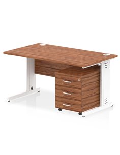 Dynamic Impulse 1400 x 800mm Straight Office Desk Walnut Top Cable Managed 3 Drawer Mobile Pedestal I003947