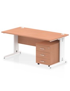 Dynamic Impulse 1600 x 800mm Straight Office Desk Beech Top Cable Managed 3 Drawer Mobile Pedestal I003948