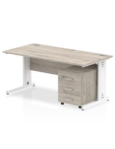 Dynamic Impulse 1600 x 800mm Straight Office Desk Grey Oak Top Cable Managed 3 Drawer Mobile Pedestal I003949