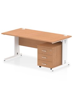 Dynamic Impulse 1600 x 800mm Straight Office Desk Oak Top Cable Managed 3 Drawer Mobile Pedestal I003951