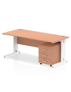 Dynamic Impulse 1800 x 800mm Straight Office Desk Beech Top Cable Managed 3 Drawer Mobile Pedestal I003953
