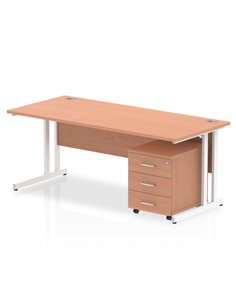 Dynamic Impulse 1800 x 800mm Straight Office Desk Beech Top Cantilever 3 Drawer Mobile Pedestal I003954