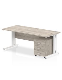 Dynamic Impulse 1800 x 800mm Straight Office Desk Grey Oak Top Cable Managed 3 Drawer Mobile Pedestal I003955