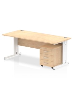 Dynamic Impulse 1800 x 800mm Straight Office Desk Maple Top Cable Managed 3 Drawer Mobile Pedestal I003956