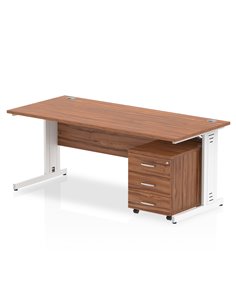 Dynamic Impulse 1800 x 800mm Straight Office Desk Walnut Top Cable Managed 3 Drawer Mobile Pedestal I003960