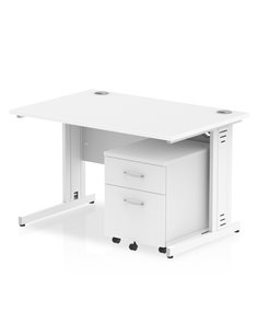 Dynamic Impulse 1200 x 800mm Straight Office Desk White Top Cable Managed 2 Drawer Mobile Pedestal I003962