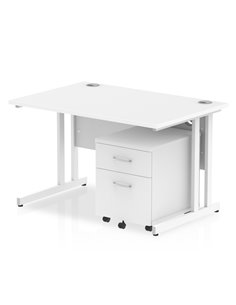 Dynamic Impulse 1200 x 800mm Straight Office Desk White Top Cantilever 2 Drawer Mobile Pedestal I003963