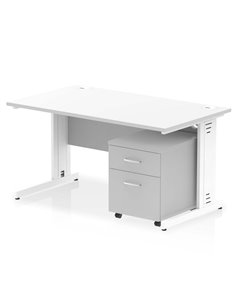 Dynamic Impulse 1400 x 800mm Straight Office Desk White Top Cable Managed 2 Drawer Mobile Pedestal I003964