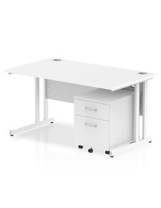 Dynamic Impulse 1400 x 800mm Straight Office Desk White Top Cantilever 2 Drawer Mobile Pedestal I003965