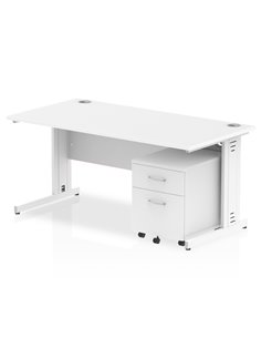 Dynamic Impulse 1600 x 800mm Straight Office Desk White Top Cable Managed 2 Drawer Mobile Pedestal I003966