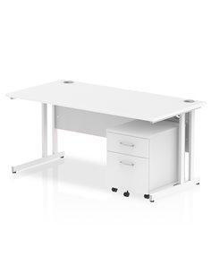 Dynamic Impulse 1600 x 800mm Straight Office Desk White Top Cantilever 2 Drawer Mobile Pedestal I003967